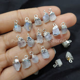 Raw Moonstone Electroplated Pendant Connectors, Rough Stone Connectors, Silver Plated Connectors, Sold By Piece
